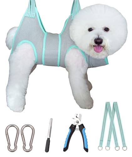 Kkiimatt Dog Grooming Hammock Harness, Small Dog Groming Sling, Gray Dog Hanging Harness for Nail Trimming,Dog Nail Clippi...