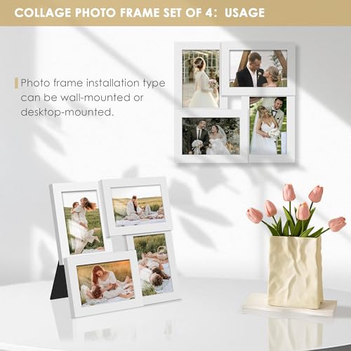 DUENPY 4x6 Collage Picture Frame Tempered Glass Front, Displays Four 4x6 Photo, Family Photo Collage Frame, Wall Decor Wal...