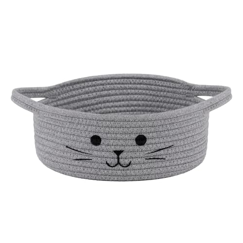 HiChen Small Woven Rope Storage Basket, Cute Cat Toy Basket for Living Room, Baby Baskets for Nursery, Gift Baskets Empty ...