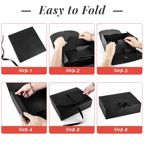 Kucoele 15 PCS Gift Boxes with Lids, 10.6 x 7.8 x 3.1 Inches Bridesmaid Gift Boxes, Black Proposal Boxes with Ribbons for ...