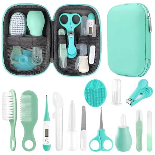 Baby Grooming Kit, Infant Safety Care Set with Hair Brush Comb Nail Clipper Nasal Aspirator,Baby Essentials Kit for Newbor...