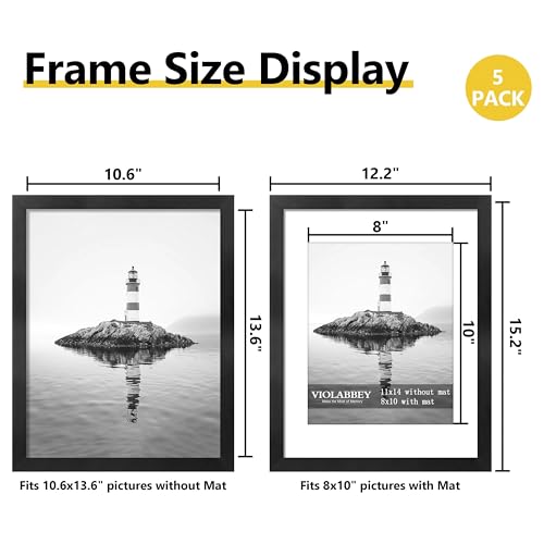 VIOLABBEY 11x14 Picture Frame Set of 5, Black Frames for 8x10 Photos with Mat or 11 x 14 without Mat,Gallery Wall Frame
