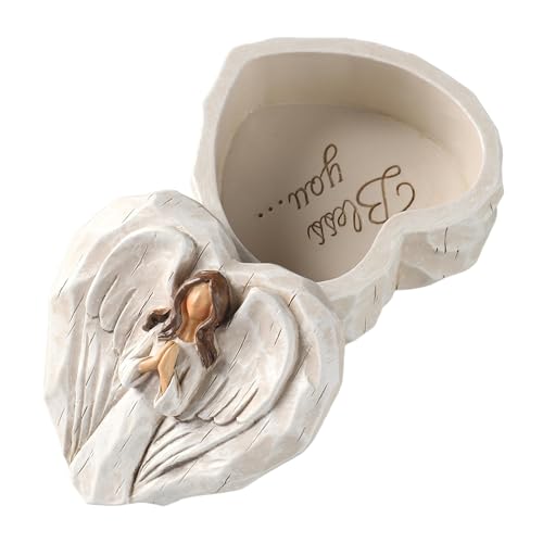 Hodao Angel Jewelry Box - Mothers Day Gifts for Mom Grandma, Heart Shaped Sculpted Keepsake Box with Guardian Angel Figuri...