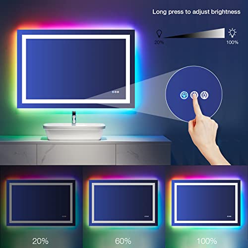 LOAAO 48"X32" LED Bathroom Mirror with Lights, Anti-Fog, Dimmable, RGB Backlit + Front Lighted, Bathroom Vanity Mirror for...