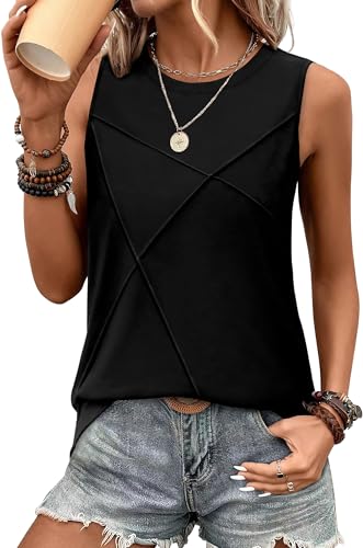 WIHOLL Women's Sleeveless Summer Crewneck Loose Fit Tank Tops
