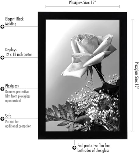 Americanflat 12x18 Poster Frame with Polished Plexiglass - Black Picture Frame - Wide Photo Frames Made of Engineered Wood...