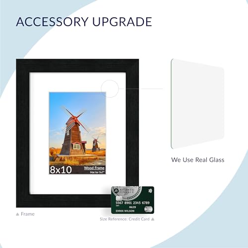 SZYUU 8x10 Picture Frame Set of 2 - Wood Frame with Real Glass, Display 5x7 with Mat or 8x10 without Mat, Photo Frame for ...
