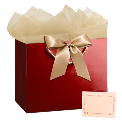 PrintGuru 13” Large Red Gift Bag with Handles, Mother’s Day Gift Bag, Birthday Gift Bag with Tissue Paper and Greeting Car...