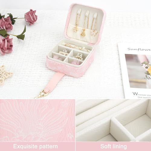 DesignSter Jewelry Box, Buckle Women's Small Travel Jewelry Box, Small Portable Jewelry Storage Box with Jacquard Embroide...
