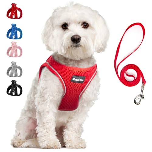 PetiFine Step in Small Dog Harness and Leash Set, Breathable All Weather Air Mesh Reflective Escape Proof, Step-in Vest Ha...