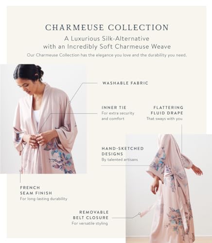 OLDSHANGHAI Luxury Kimono Robe for Women | Long Floral Robe | Original Design | Removable Waist Tie Closure