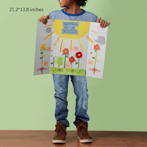 Rsgift 4 Pcs Small Tri-fold Poster Boards with Double Sided Tapes and Cardboard,21.2x13.8 inches,Corrugated Presentation B...