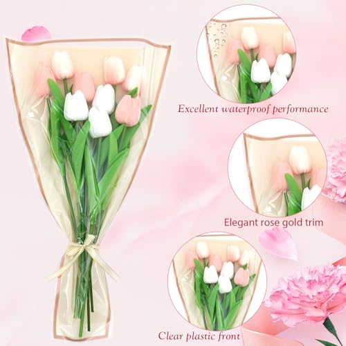 Wzifyf 50 PACK Flower Bags for Bouquets Flower Bouquet Holders Rose Gold Floral Wrapping Paper flower Sleeves Build Your O...