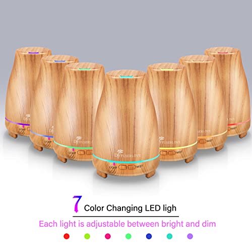 Diffuserlove Essential Oil Diffusers 200ML Diffuser Remote Control Aromatherapy Diffuser with 7 Color Lights, Auto Shut-Of...