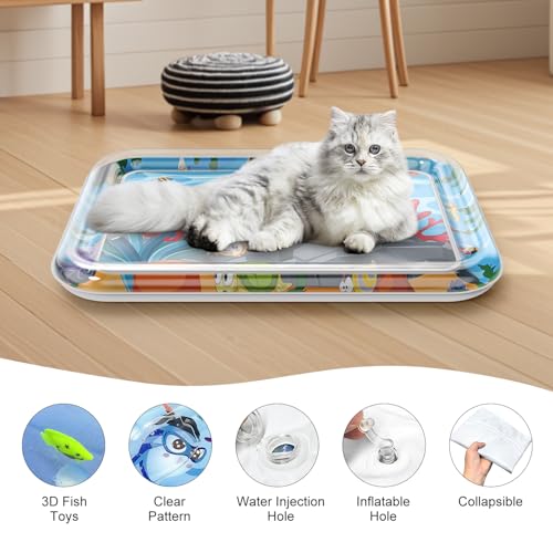 Baoyemes Marine Life Themed Cat Play Mat, Thickened Water Sensor Play Mat for Cats, Water Sensor Play Mat with Fish, Pet W...