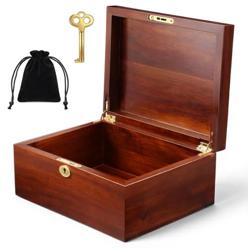 Wooden Storage Box with Hinged Lid and Locking Key Large Memory Box For Keepsakes Acacia Wood Boxes Memory treasure Wood B...