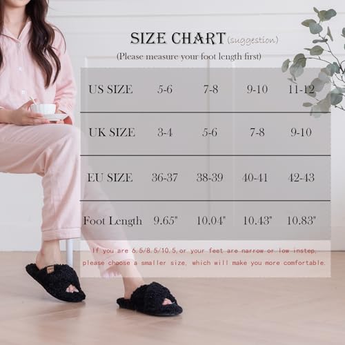 GOEWY Fuzzy Open Toe Slippers for Women Indoor and Outdoor with Memory Foam Cozy Cross Band Women's Slipper Cute Soft Hous...