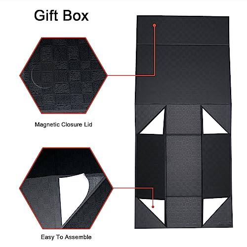 YINUOYOUJIA Large Black Gift Box14x9x4.5 inches,Gift Boxes with Magnetic Closure Lid,Ribbon and Card,Present Box for Birth...