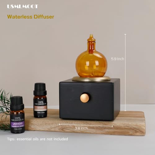 USMLMOOT Cordless Aroma Oil Nebulizer - Waterless Diffuser for Essential Oil with Glass & Wood, Rechargeable Portable Nebu...