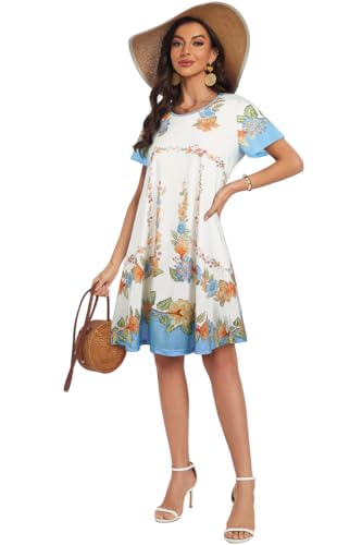 My Sky Summer Dresses for Women 2026 Casual Short Sleeves Tshirt Flowy Beach Plus Size Sundress with Pockets