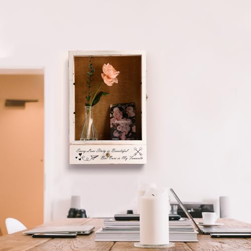 Large Shadow Box Frame 11x16 , 3.5” Deep Shadow Box with Drawers and Removable Shelves, Rustic White Color Wood Picture Di...