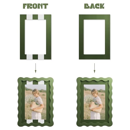 YESKAY 4x6 Picture Frame with Real Glass,Wavy Edge Wooden Photo Frame for 3.5x5,Cute Scalloped Picture Frame for Tabletop ...