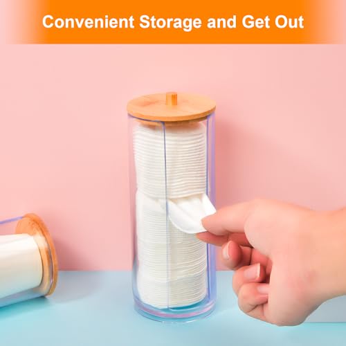 AIMIXUN 2 Pcs Cotton Round Holder, Cotton Pad Holder with Bamboo Lids, Makeup Storage Cotton Pad Dispenser Bathroom Canist...