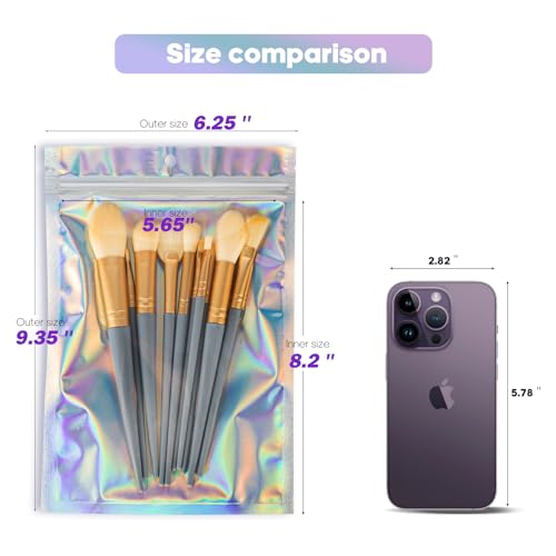 6x9 inch Holographic Bags, Resealable Foil Pouch Mylar Sample Bag Great for Small Business and Party Favor Food Storage（50...