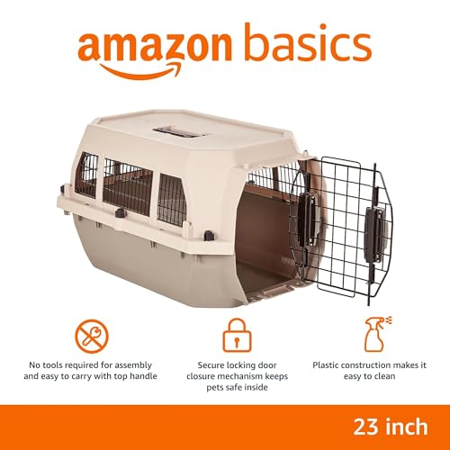 Amazon Basics Hard-Sided Dog and Cat Kennel, Single-Door Travel Pet Carrier with Metal Wire Ventilation, 23.6"L x 15.7"W x...