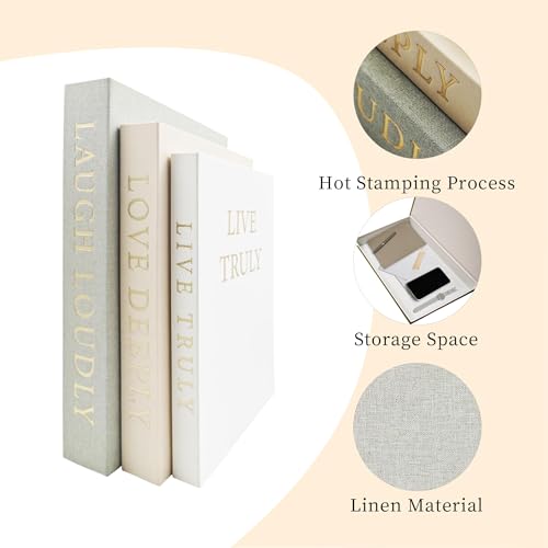 YKANYN Aesthetic Decorative Books, Set of 3 Linen Fake Book Boxes, Faux Book Decor for Coffee Table, Bookshelf, Entryway T...
