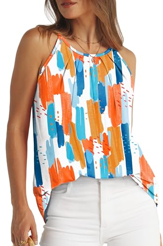 WlHOLL Womens Pleated Tank Tops Spaghetti Strap Camisole Halter Tops Curved Hem Fashion 2026
