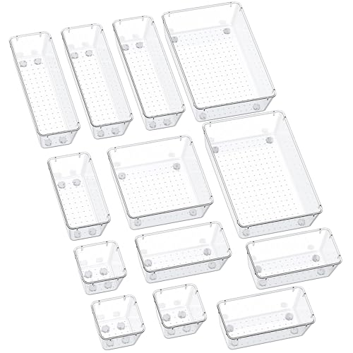 SMARTAKE 13-Piece Drawer Organizers with Non-Slip Silicone Pads, 5-Size Desk Bathroom Drawer Organizer Trays Storage Tray ...