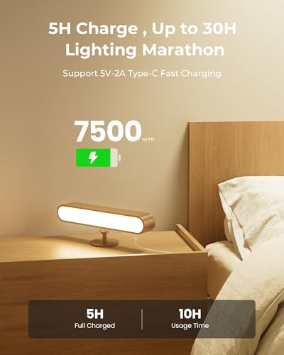 Rechargeable Indoor Wall Sconce Wood, LED Wall Light for Bedroom,Touch and Remote Control,360° Rotate Walnut Wood Wall Lig...