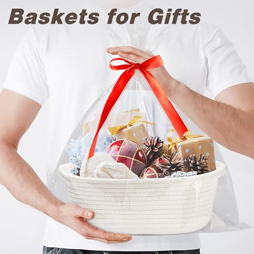 Yeeeasy Small Woven Basket with Gift Bags and Ribbons Cute Baskets for Gifts Empty 12"x8"x5" Small Rope Toy Basket for Bab...