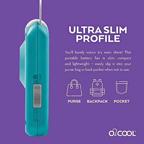 O2COOL Battery Powered Deluxe Necklace Fan For Personal Cooling With Adjustable Lanyard (Teal)