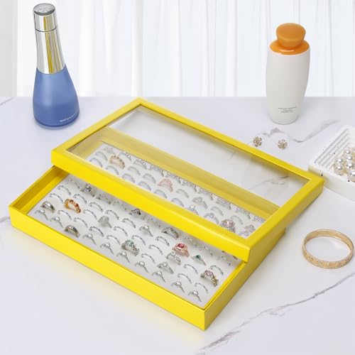 KUKUVR 100 Slots Ring Earring Holder Display Case, Velvet Jewelry Ring Earring Storage Organizer Box Tray with Clear Lid f...