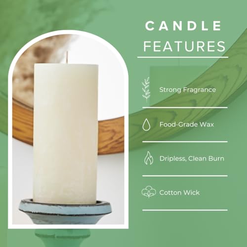 Simply Soson 3x6 inch Ivory Rustic Eucalyptus and Sage Pillar Scented Candle - 1 Piece - for Home Decor, Aromatherapy, Wed...