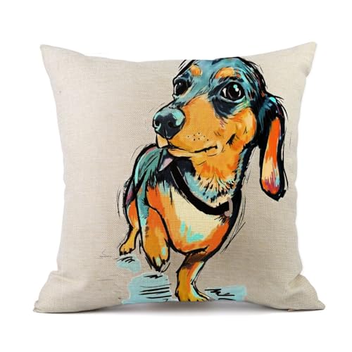 Redland Art Cute Pet Animal Dachshund Dog Pattern Throw Pillow Covers Linen Cushion Cover Cases Pillowcases Car Sofa Home ...