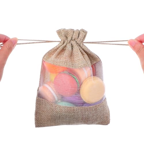 Bruislard 12 Pack Burlap Drawstring Gift Bags 5''x7'' Burlap Gift Favor Bags Organza Sheer Pouches with Drawstring Treat S...