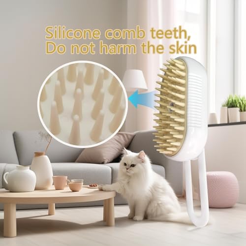 Airdminystion Cat Steam Brush for Shedding - USB Rechargeable Grooming Brush with Release Button, Dual Speed Spray for Lon...