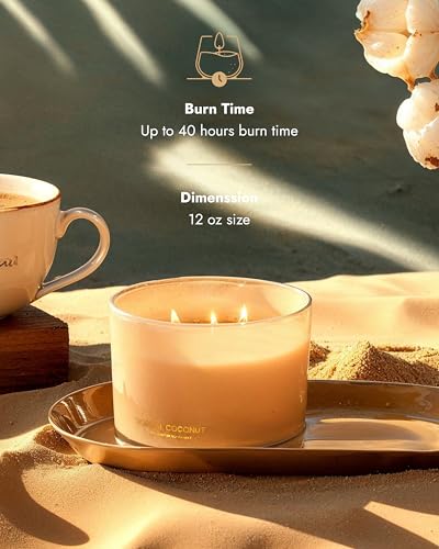 96NORTH Luxury Coconut Soy Candle | Large 3 Wick Jar Candle | Up to 50 Hours Burning Time | Tropical Beach Scented Candles...