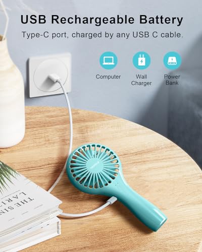 TriPole Mini Handheld Fan Battery Operated Small Personal Portable Fans Speed Adjustable USB Rechargeable Fans Cute Design...