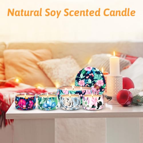 Aromatherapy Candle Gift Set - 5 Piece Scented Candles (1 x 13.5 oz, 4 x 2.5 oz) - Floral Tin Soy Wax Candles for Relaxati...