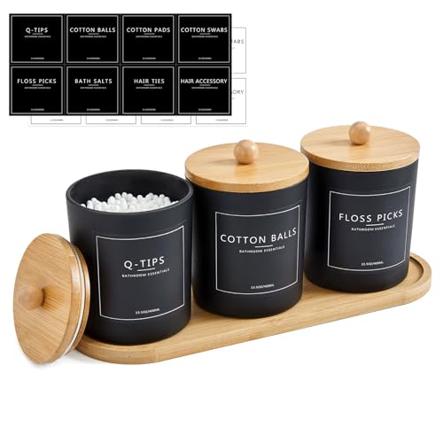 3 Pack Qtip Holder Bathroom Set with Tray,13.5oz Cotton Round Ball Pad Holder Cotton Swab Floss Pick Dispenser,Bathroom Or...