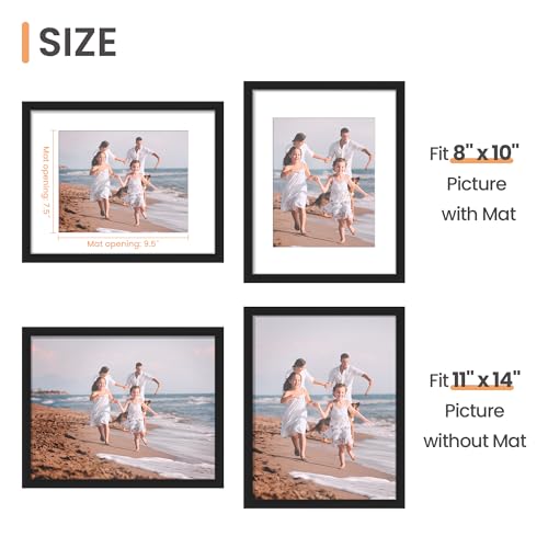 upsimples 11x14 Picture Frame, Display Pictures 8x10 with Mat or 11x14 Without Mat, Wall Hanging Photo Frame, Black, 1 Pack