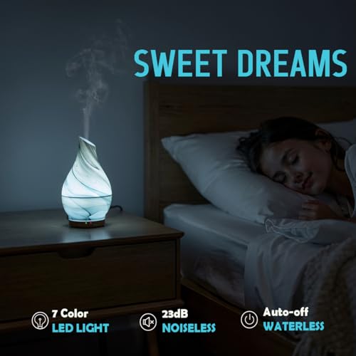 Glass Essential Oil Diffuser with 3 Aromatherapy Oils,200ml Small Humidifier with Timer,7 LED Color Lights,Waterless Auto ...