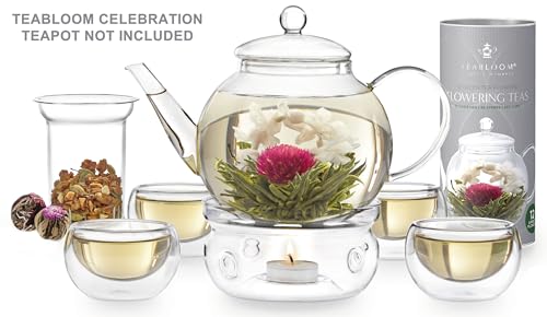 Teabloom Flowering Tea - 12 Unique Varieties of Fresh Blooming Tea Flowers - Hand-Tied Natural Green Tea Leaves & Edible F...