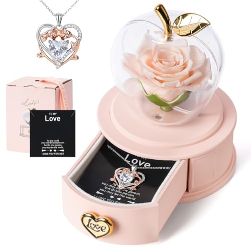 iceevery Preserved Real Rose with Necklace,Preserved Roses with Necklace,Forever Roses,Preserved Flowers, Gifts for Mom,Ro...