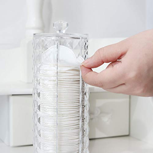 Luxspire Acrylic Makeup Cotton Round Holder, Clear Diamond Pattern Cotton Pads Organizer Container Display Stand Cosmetic ...