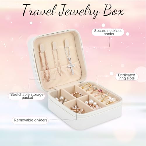2PCS First Communion Gifts Travel Jewelry Box, 3.94x3.94x1.97 in White PU Leather Case, Religious Cross Flower Jewelry Cas...